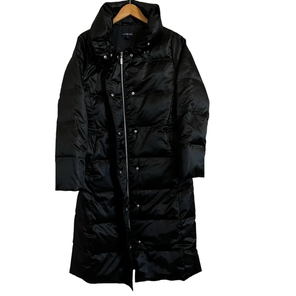 Lands' End Women's Size S Black Goose Down Jacket Coat Puffer Long Winter. - Picture 7 of 9